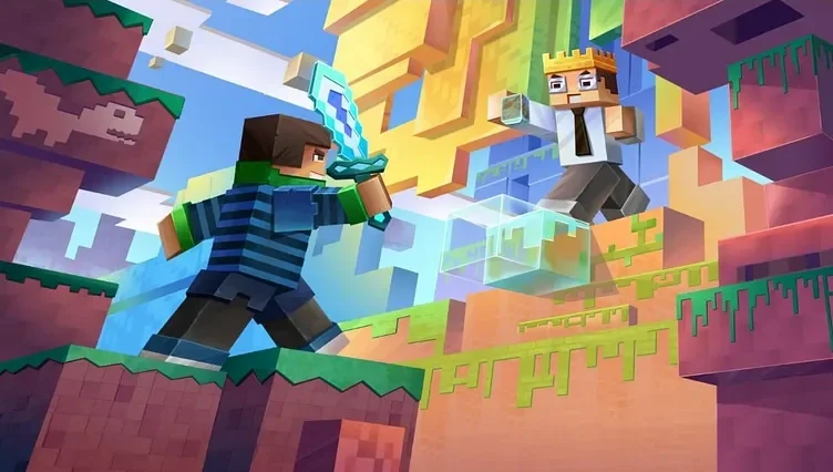 Minecraft Players Battling Mobs with Iron and Diamond Armor