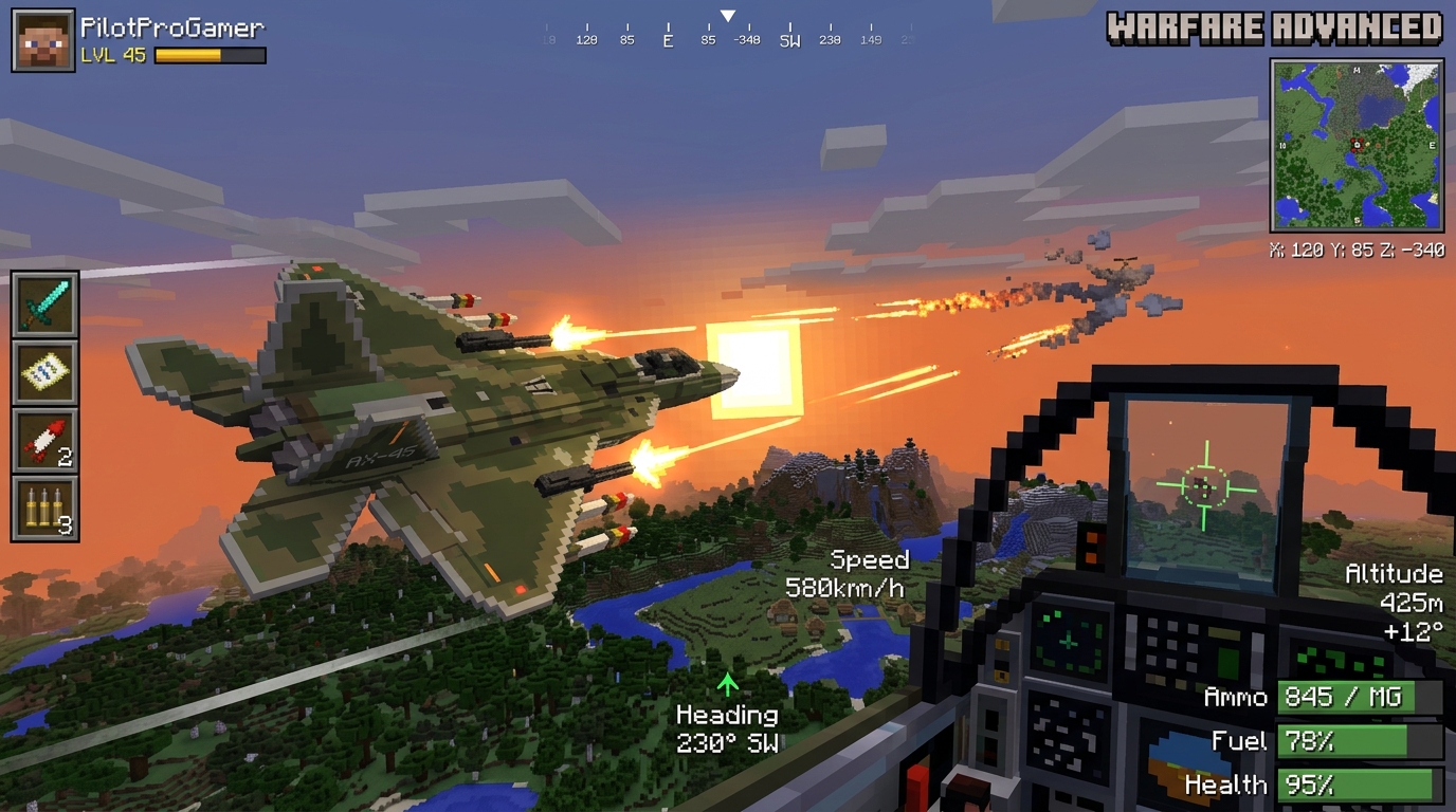 Military Helicopter Armed with Missiles Flying in Minecraft