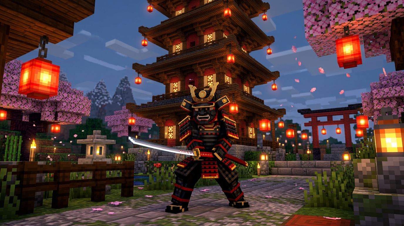 Minecraft Samurai Armor and Dojo Temple with Katana