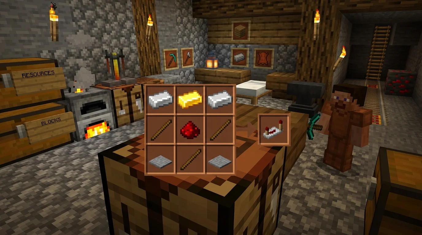 Piston Crafting Table Recipe Layout Guide in Minecraft