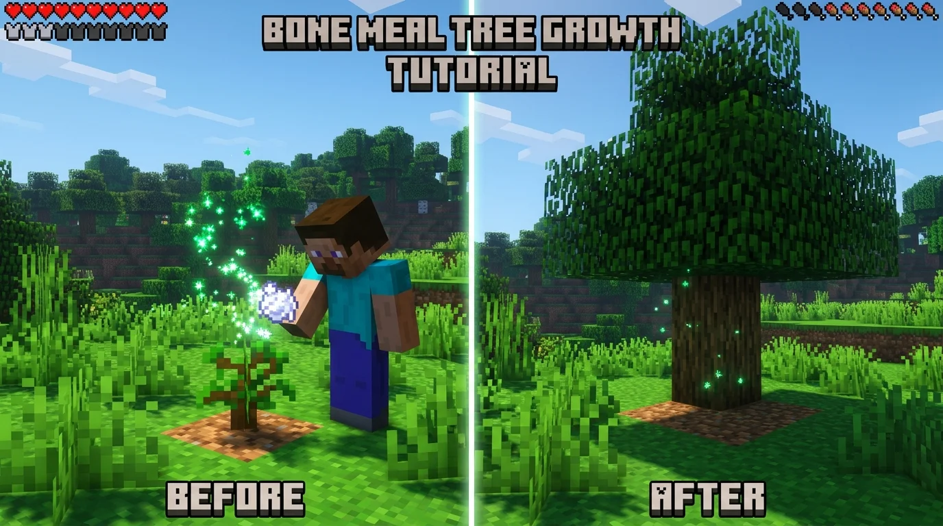 Minecraft Bone Meal Tree Growth Before and After Tutorial