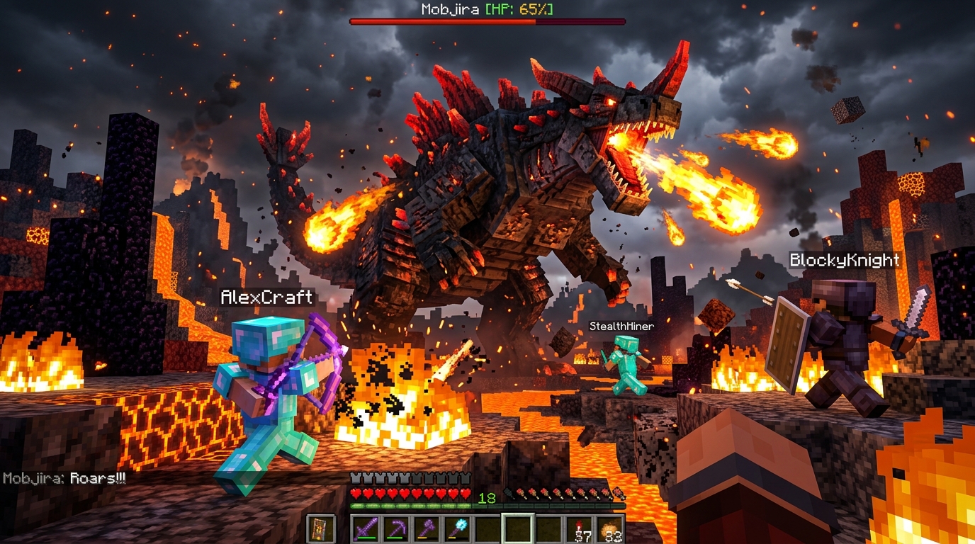 Mobjira Kaiju Boss Fight in Minecraft Twisted Lands